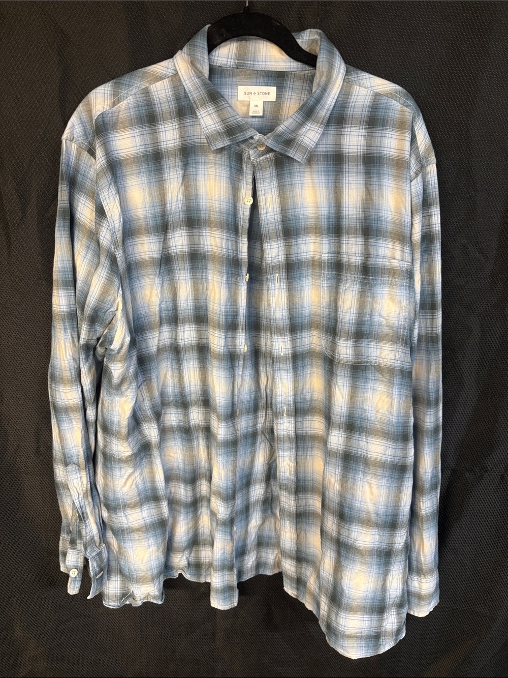 Sun + Stone Men's Light Blue Plaid Button-Down Shirt